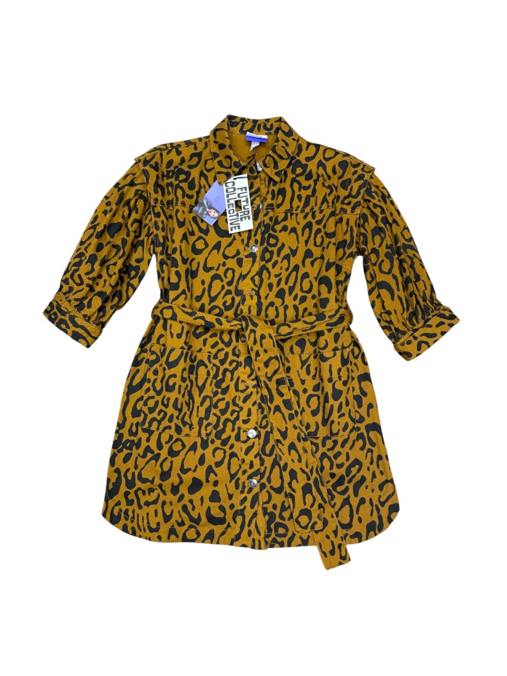 Future Collective Leopard Print Button-Down Utility Shirt Dress/Jacket - NWT